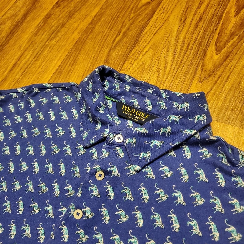 Polo Golf Ralph Lauren Shirt Adult Large Blue Cheetah Print Pima Cotton